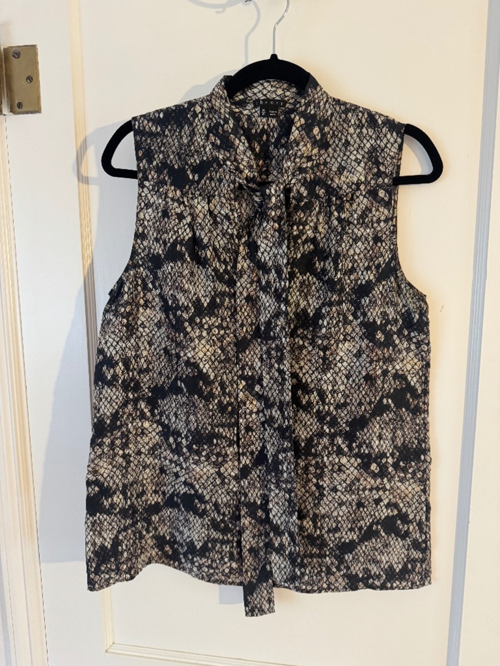 Theory Silk Snakeskin Bow Top, Size M